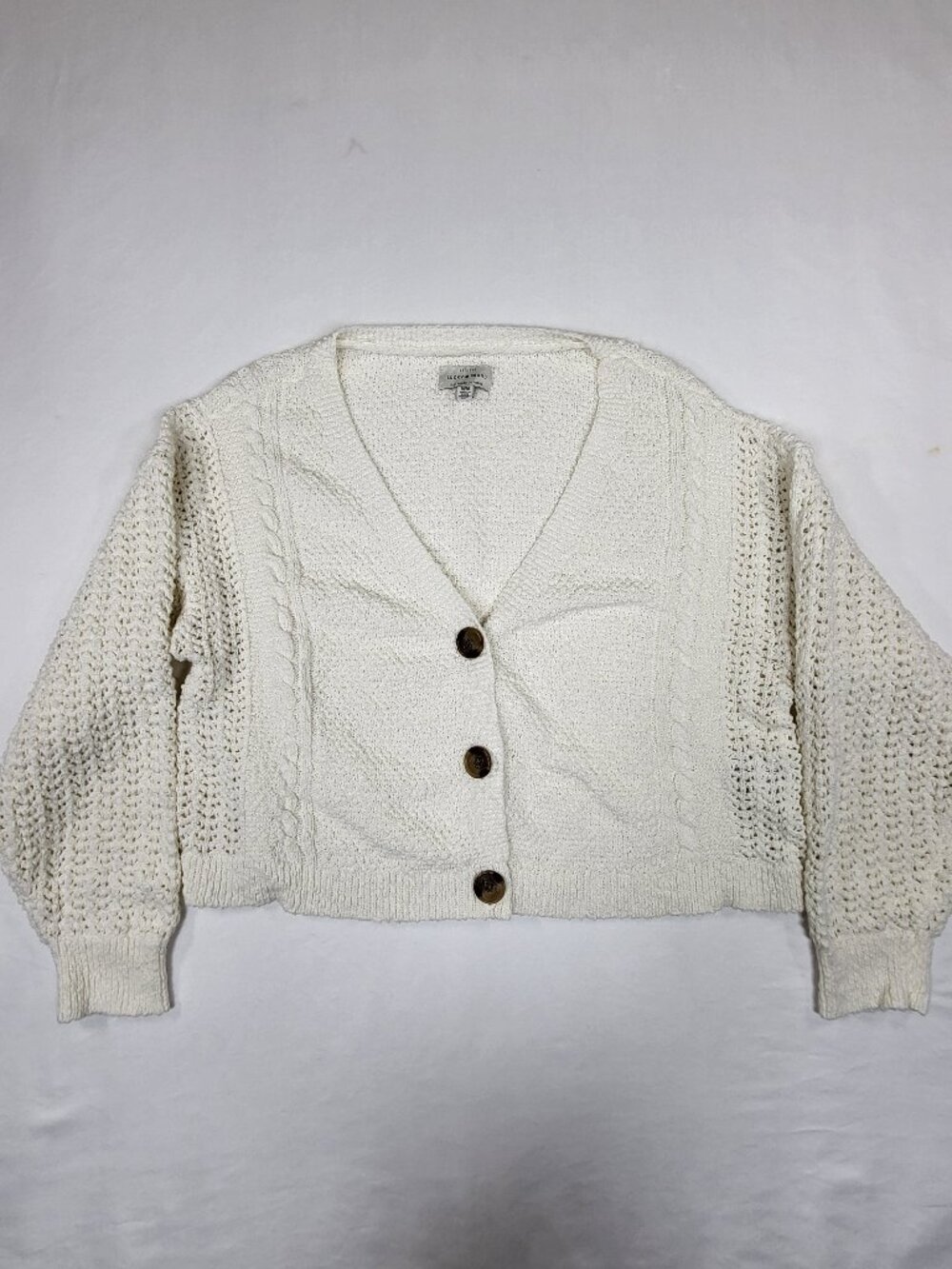 Lucky Brand Womens Medium Cream Cable Knit Button Front Cardigan Sweater